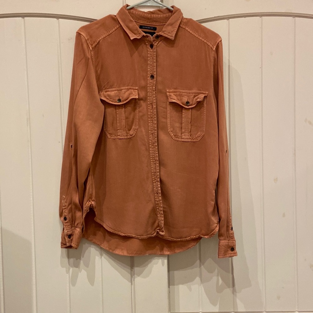 American Eagle Outfitters pink button-up shirt
